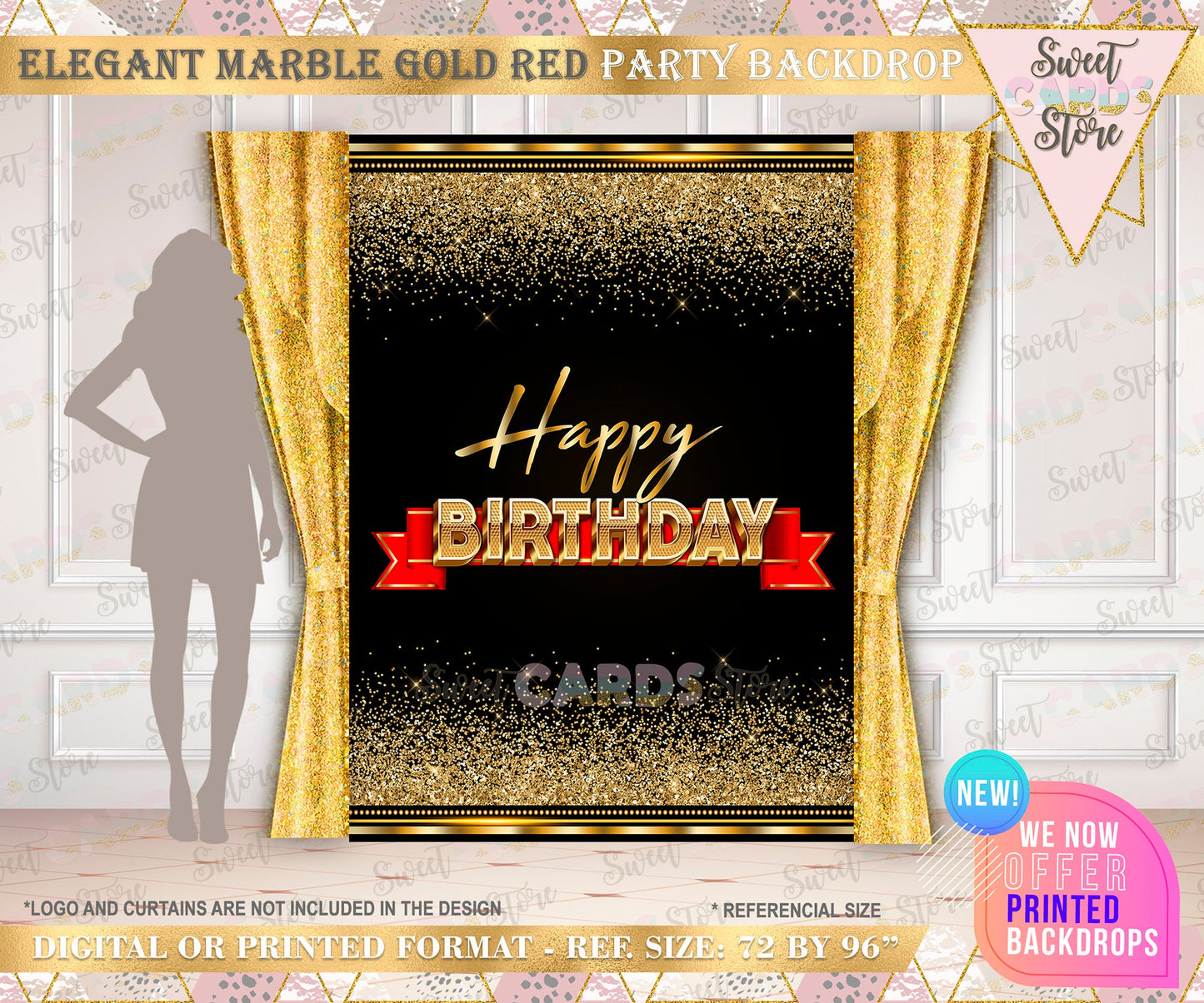 Elegant black gold red birthday Backdrop, 40th Birthday Backdrop 60th 50th, classic man backdrop, luxury glitter birthday backdrop decor