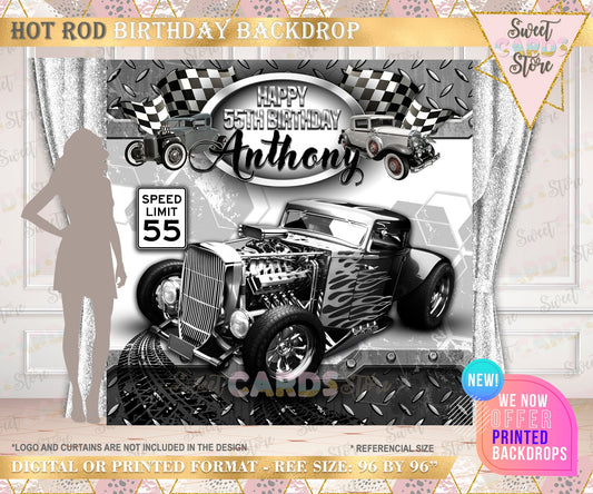 Hot rod Birthday Backdrop, classic man rod backdrop, vintage cars backdrop, racing cars backdrop, old cars backdrop, 50th 40th 60th backdrop