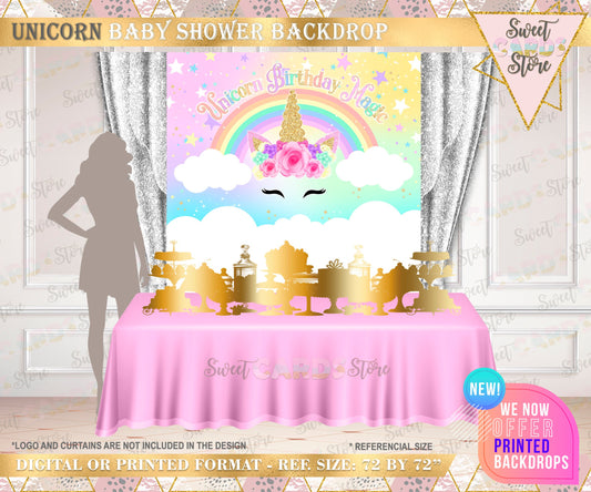Unicorn rainbow clouds backdrop, unicorn party backdrop, unicorn stars candy table backdrop, unicorn birthday banner, magical unicron banner