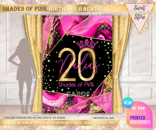 Shades of pink birthday backdrop 20th 30th 40th birthday backdrop pink black marble backdrop sweet 16 hot pink backdrop glitter banner DSH03