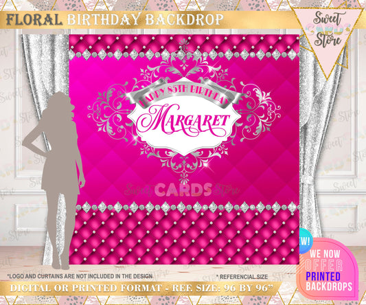 Diamond and Flowers Birthday Backdrop, Diamonds backdrop, Floral backdrop, Elegant diamonds birthday anniversary backdrop, luxury backdrop