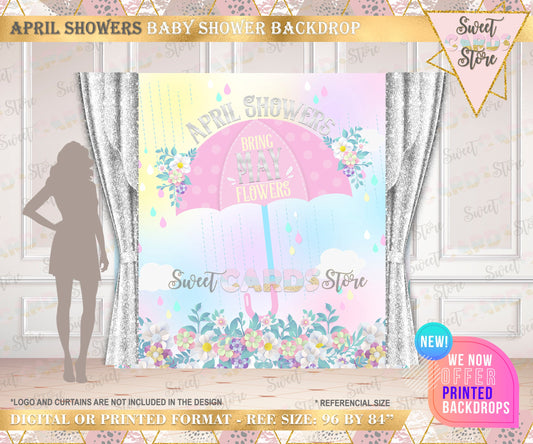 april showers floral party backdrop, april showers baby shower backdrop, spring floral banner, april spring flowers shower backdrop decor