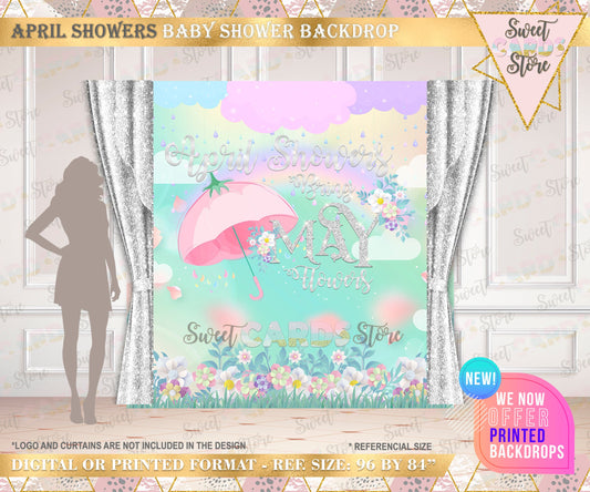 april showers floral party backdrop, april showers baby shower backdrop, spring floral banner, april spring flowers shower backdrop decor