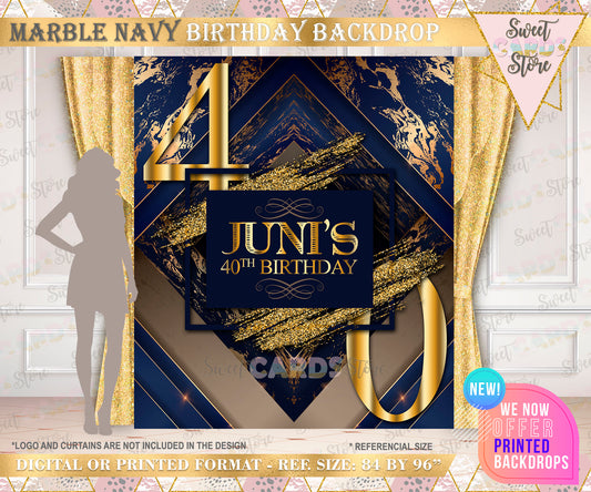 marble elegant 40TH Birthday Party Backdrop Fifty forty Birthday Party Backdrop, navy gold 50th 40th 60th Birthday Backdrop Elegant Backdrop