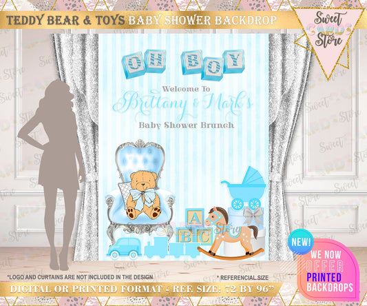 Teddy bear boy Baby Shower Backdrop, Teddy Bear Backdrop, it's a boy Baby shower, toys bear Baby Shower Backdrop, oh boy Baby Shower decor