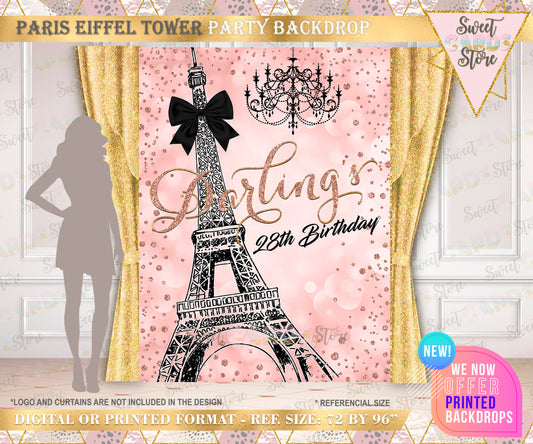 Paris Eiffel Tower Backdrop, Eiffel Tower rose gold backdrop, Eiffel tower paris banner, Eiffel Tower parisian night background, Paris Party