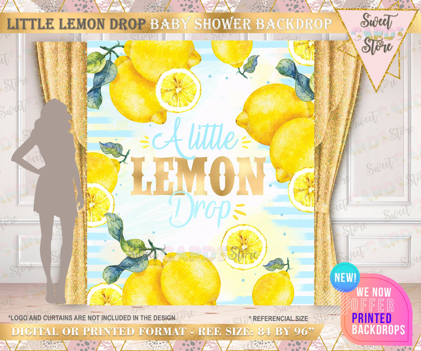 Lemonade baby shower Backdrop, little Lemon drop baby shower backdrop, Baby boy shower backdrop, lemon stripes baby shower Backdrop