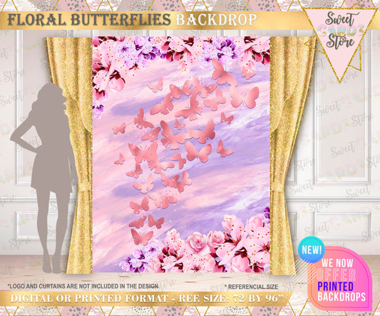 butterflies & floral Backdrop, Flowers butterflies Backdrop, spring flowers sakura cherry blossom Backdrop, Floral baby shower backdrop