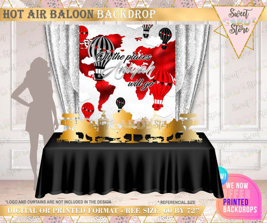 oh the places she'll go backdrop, Hot air balloon backdrop, Up Up and away backdrop,hot air balloon banner vintage travel banner backdrop