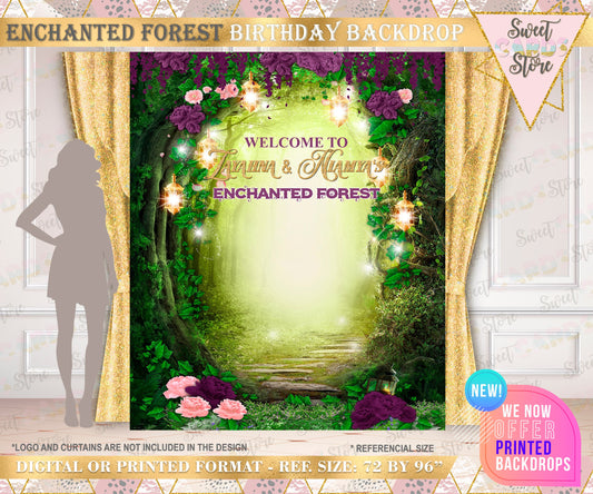 Enchanted Forest Printable Backdrop, Forest Party Backdrop, Magical Forest Printable Backdrop, Enchanted Forest Backdrop sweet 16 backdrop