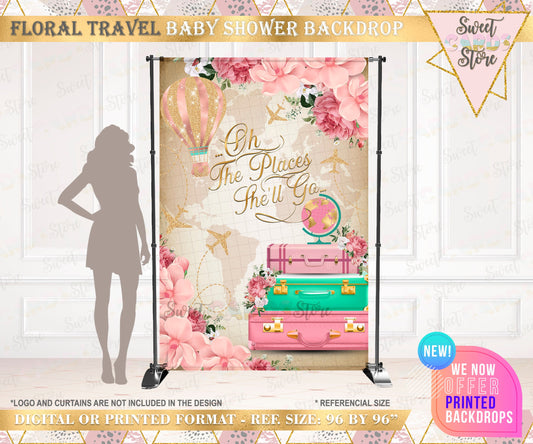 oh the places she'll go backdrop, Hot air balloon backdrop, Up Up and away backdrop,hot air balloon banner vintage travel banner backdrop