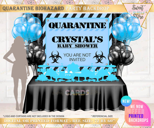 Quarantine party backdrop, Quarantine Biohazard baby shower backdrop, Boy baby shower backdrop, biohazard danger baby shower party backdrop