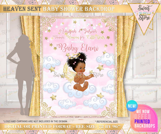 Heaven sent Angel Baby girl shower Backdrop, Heaven Sent Angel Backdrop, Angel Wings rose gold Silver Backdrop, Angel Baby girl backdrop