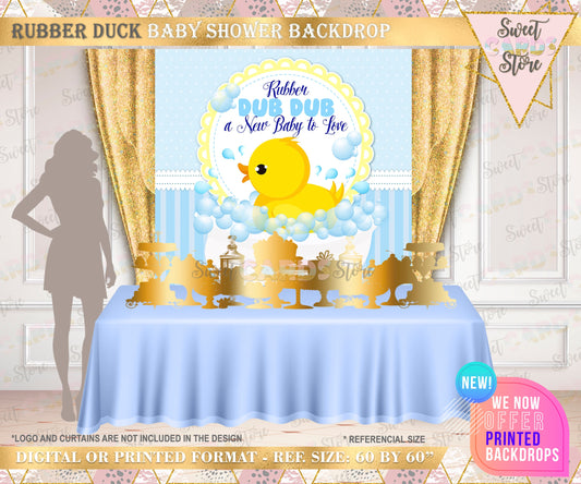 Rubber duck baby shower Backdrop, rub a dub baby shower backdrop, Baby boy shower backdrop, duck and bubbles baby shower banner decor