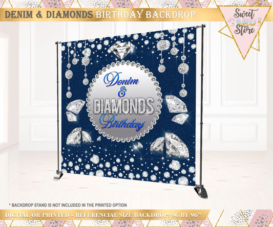 Denim Diamonds birthday Backdrop, Denim Baby Shower Backdrop, Diamonds denim sweet 16 backdrop, Denim Diamonds banner, denim sweet sixteen