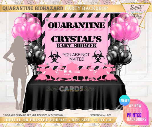 Quarantine party backdrop, Quarantine Biohazard baby shower backdrop, Girl baby shower backdrop, biohazard danger baby shower party backdrop