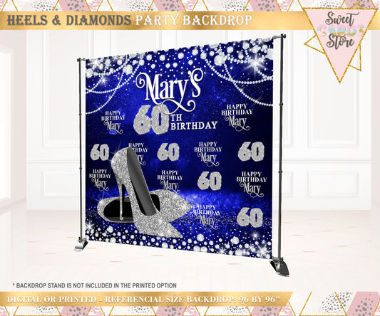 High Heels pearls diamonds birthday backdrop, Heels and pearls step and repeat backdrop, Glam Backdrop, Glam Birthday backdrop, Heels banner