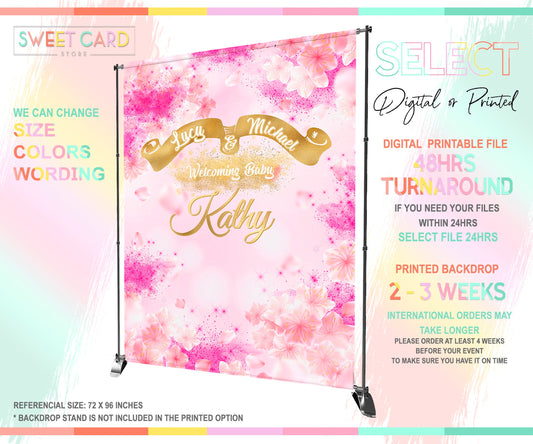 Floral pink gold baby shower birthday backdrop, pink Gold Printable Backdrop, glitter backdrop, Elegant gold pink floral backdrop, party