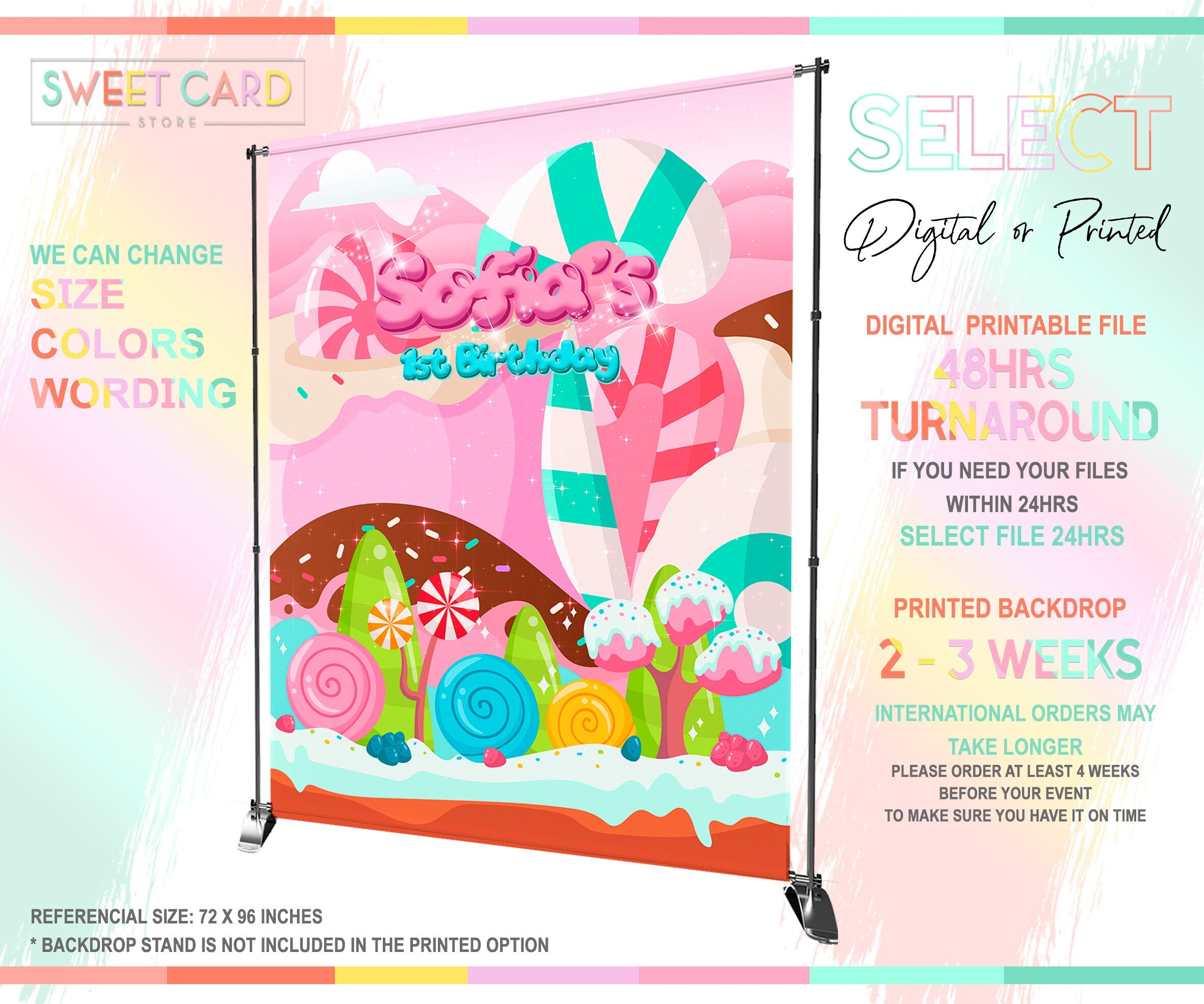 Candyland Backdrop, Candyland sweets backdrop, candy backdrop, candyla ...