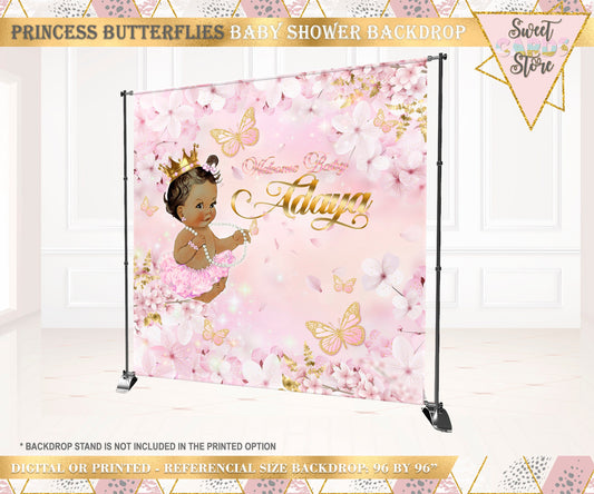 Butterfly and flowers Pink Baby Shower Printable backdrop, Pink Girl Baby shower Backdrop, Butterfly baby shower backdrop, pink baby shower