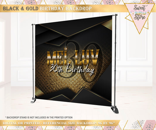 BLACK GOLD BACKDROP, black gold backdrop decor, 30th 40th 50th birthday backdrop, Party backdrop decor, gold photo backdrop, crown backdrop