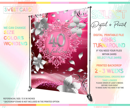 Burgundy pink silver 40 and fabulous elegant Printables Backdrop,Burgundy pink silver backdrop,birthday backdrop,birthday party banner