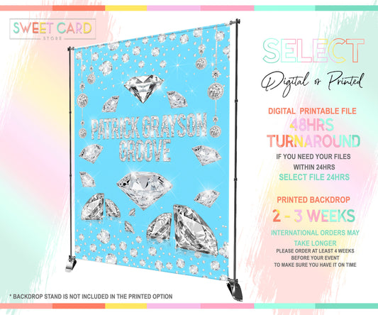 Blue Diamonds birthday Backdrop, Diamonds Birthday Backdrop, Diamonds sweet 16 backdrop, Glitter Diamonds banner, diamonds sweet sixteen