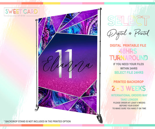 Marble Galaxy backdrop, Pink purple birthday backdrop, 30th 40th birthday backdrop, glaxy pink purple glitter marble backdrop, galaxy banner