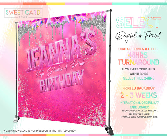 30 shades of pink birthday backdrop, 20th 30th 40th birthday backdrop, pink black marble backdrop, sweet 16 hot pink backdrop glitter banner