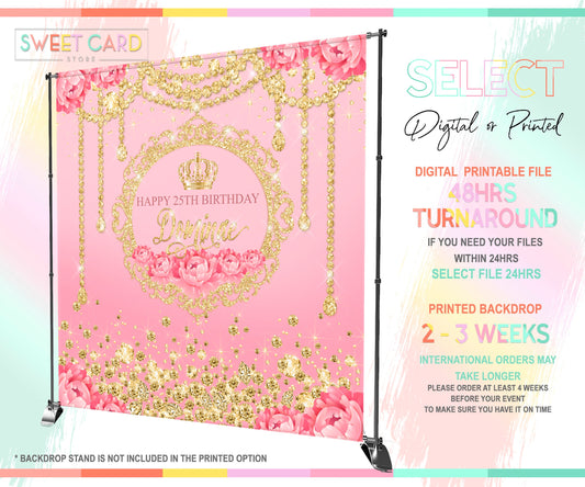 Diamond and Flowers Baby shower Backdrop, Diamonds backdrop, Flowers baby shower, Elegant diamonds baby shower backdrop, Baby shower girl