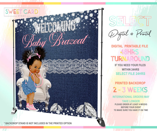 Denim Diamonds Baby girl Backdrop, Denim Baby Shower Backdrop, Diamonds Baby shower backdrop, Denim Diamonds party banner, denim baby shower