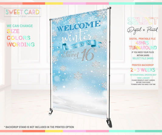 Winter Wonderland Snowflakes party backdrop, Winter Onederland Backdrop, Winter Snow sweet 16 Snowflakes backdrop, winter wonderland decor