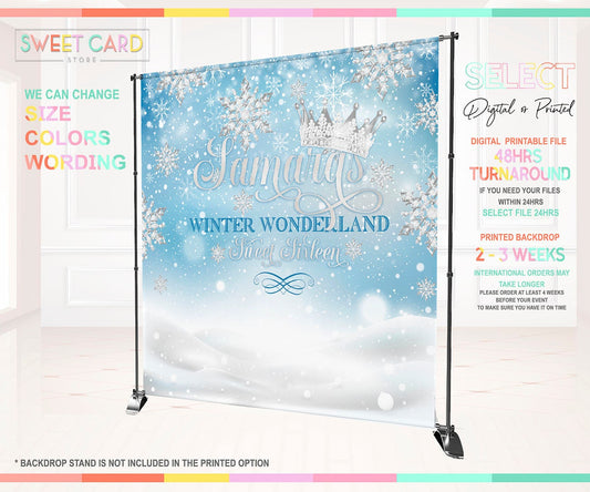 Winter Wonderland Snowflakes party backdrop, Winter Onederland Backdrop, Winter Snow sweet 16 Snowflakes backdrop, winter wonderland decor