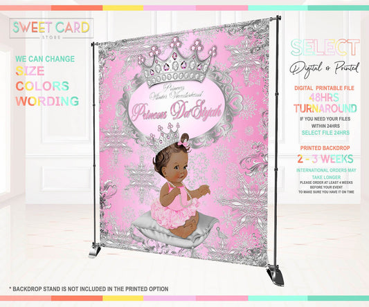 Winter Wonderland princess Snowflakes Digital Printable party backdrop, Winter Onederland Backdrop, Winter princess Snowflakes banner decor