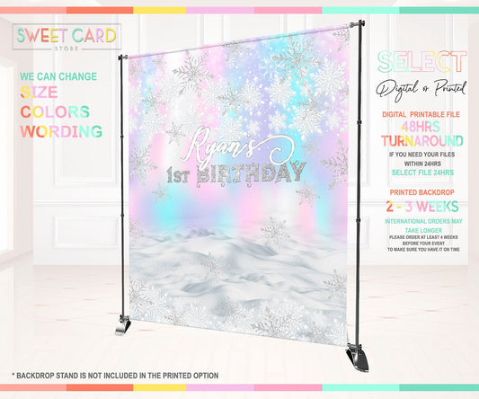Winter Wonderland Snowflakes party backdrop, Winter Onederland Backdrop, Winter Holographic Baby shower backdrop, winter wonderland Banner