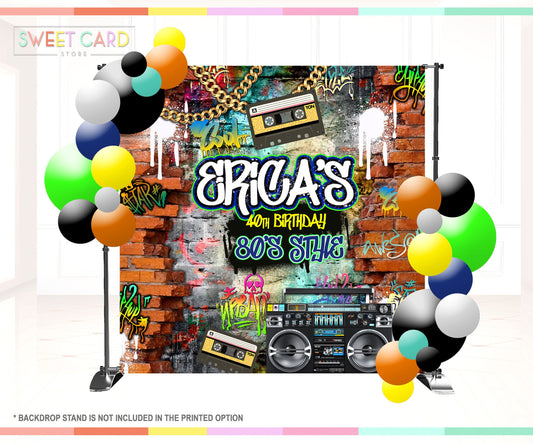 80s 90s Graffiti Party Backdrop 90s retro Backdrop Retro Backdrop graffiti backdrop 80s Backdrop urban Legit Backdrop boombox banner