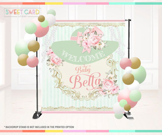 SOUTHERN BELLE BACKDROP, Floral baby shower backdrop, Floral Hat baby shower Backdrop, girl baby shower backdrop, Elegant floral banner