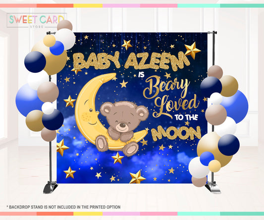 Teddy bear boy Baby Shower Backdrop, Teddy Bear Moon Backdrop, it's a boy Baby shower, Beary Loved Baby Shower Backdrop, oh boy Baby Shower