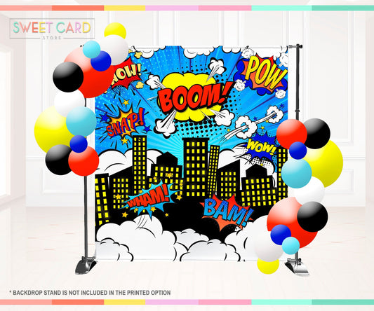 Superhero Comic Style backdrop, superhero backdrop, superhero cartoon backdrop, comic backdrop superhero birthday banner decor