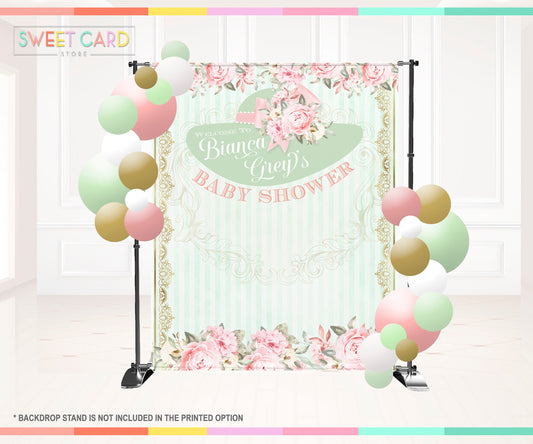 SOUTHERN BELLE BACKDROP, Floral baby shower backdrop, Floral Hat baby shower Backdrop, girl baby shower backdrop, Elegant floral banner