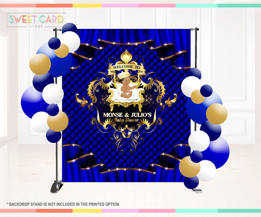 Royal Prince Little Prince Blue and Gold Printable backdrop, crown navy blue and gold backdrop, Baby shower backdrop, Prince banner Decor