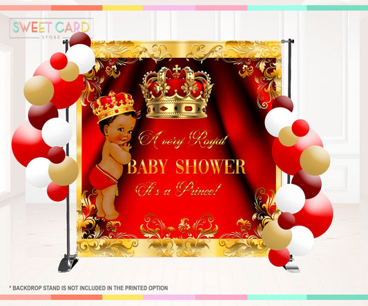Royal Prince Little Prince Red and Gold Printable backdrop, crown navy blue and gold backdrop, Baby shower backdrop, Prince banner Decor