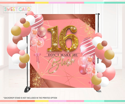 SWEET 16 BACKDROP, Sweet 16 rose gold beads elegant Backdrop, Sweet 16 balloon backdrop, Sweet Sixteen Glitter backdrop, Sweet 16 banner