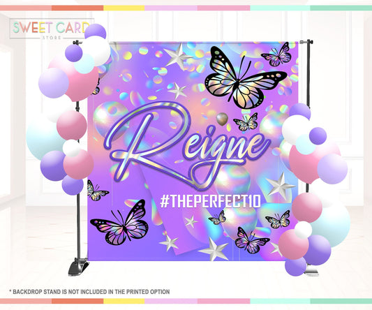 HOLOGRAPHIC BUTTERFLY BACKDROP | Holo butterflies backdrop | iridescent backdrop | holographic banner decor | holo butterfly party decor