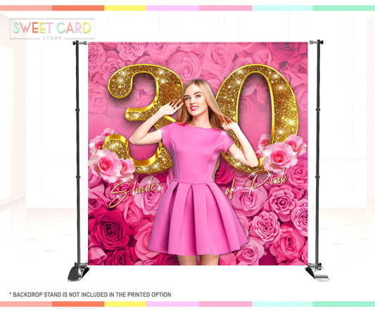 30 shades of pink birthday backdrop, 20th 30th 40th birthday backdrop, pink roses glitter backdrop, sweet 16 pink backdrop glitter banner