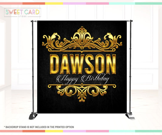50th Birthday Black gold Party Backdrop, 40th Birthday Backdrop, 60th Black gold banner, monogram backdrop, classic man step repeat banner