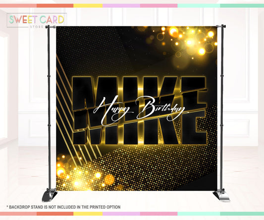 50th Birthday Blackgold Party Backdrop, 40th Birthday Backdrop, 30th Black gold banner, Man Party Backdrop, Happy Birthday Backdrop Banner