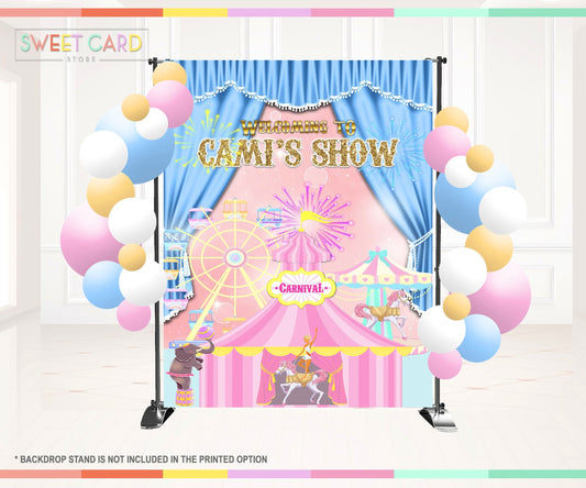 Pink Carnival Circus Printable Backdrop, Welcome Carnival Backdrop, Pink Circus Backdrop, Carnival Circus Banner. Circus Backdrop decor