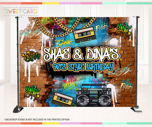 80's 90's Graffiti Party Backdrop, 90s retro Backdrop, Retro Backdrop, graffiti backdrop, 80s Backdrop, urban Legit Backdrop, boombox banner