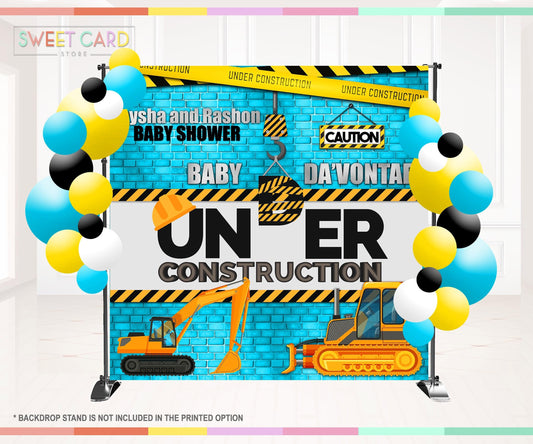 Construction baby shower backdrop, construction trucks baby shower backdrop construction banner  construction party backdrop trucks backdrop